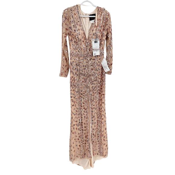 Mac Duggal 5002 Rose Gold Floral Pink Front Slit Beaded Sequin Gown 8 NWT - Picture 2 of 6